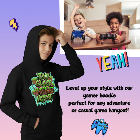 Fringoo gamer Sweat à capuche gris garçon Cotton Rich Soft Hooded Sweatshirt- Eat Minecraft noir