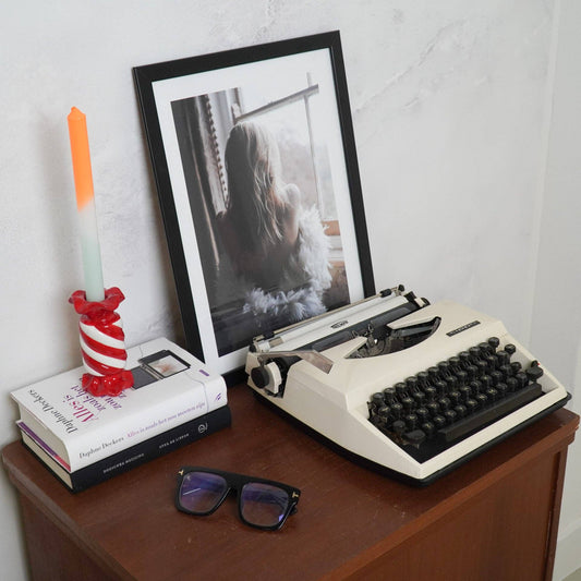 Kandelaar - Toffee Candy - Keramiek - Rood/Wit - 7,5 x 7,5 x 13 cm