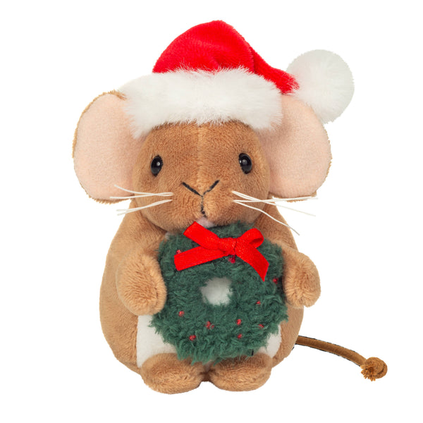Kerstmuisknuffel met krans