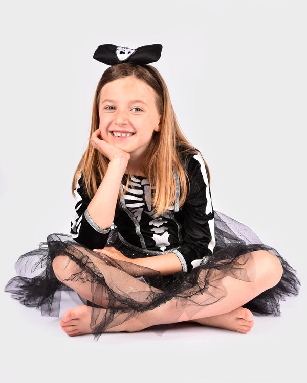 Robe Squelette avec Serre-tête 110-116 cm 4-6 Ans