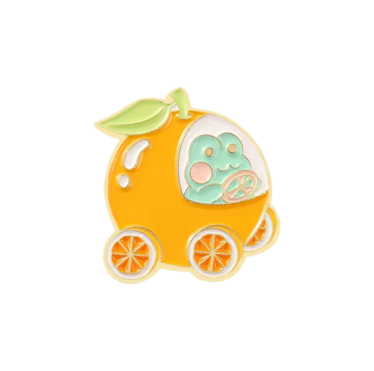 pins grenouille qui conduit une orange