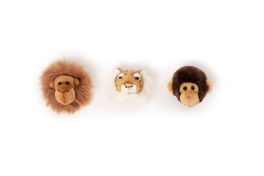 Mini pluche dierenhoofd wanddecoratie: jungle set