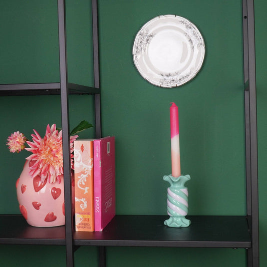 Kandelaar - Toffee Candy - Keramiek - Mint/Lila - 7,5x7,5x13 cm