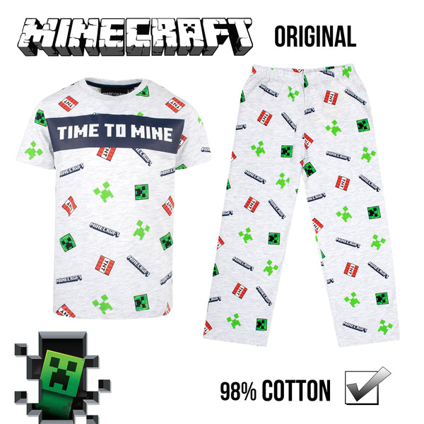 Minecraft Short Sleeve Pyjama Set - 'Time to Mine' Grey