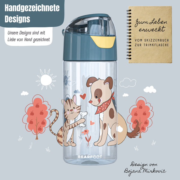 Trinkflasche Kinder leichte Wasserflasche - Hund & Katze blau