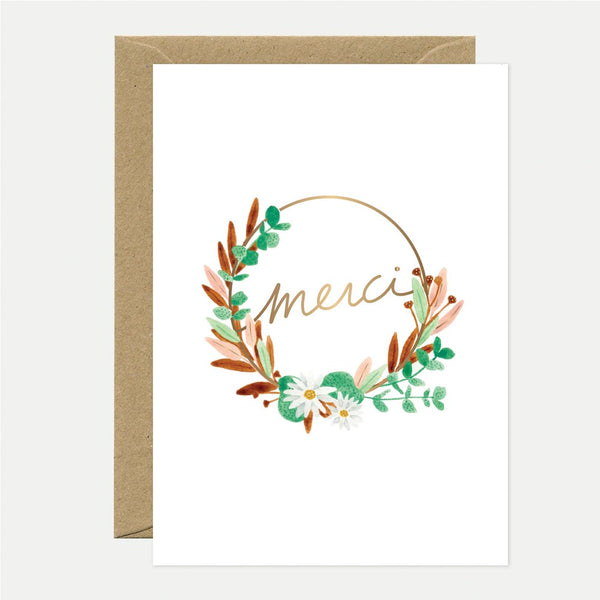 Thank You Wreath - Thank You Card - Gold Foil
