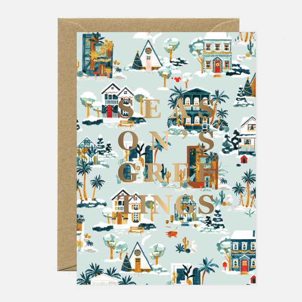 Snowy house - Greeting card - Gold leaf