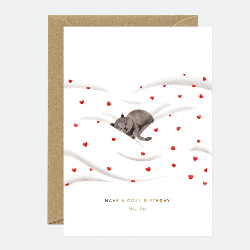 Cosy Cat - Carte de voeux - Feuille dorée