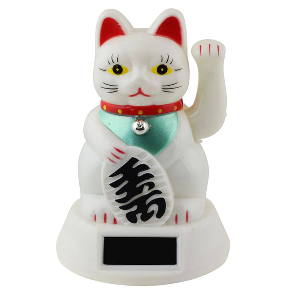 Chat chanceux solaire blanc 12cm
