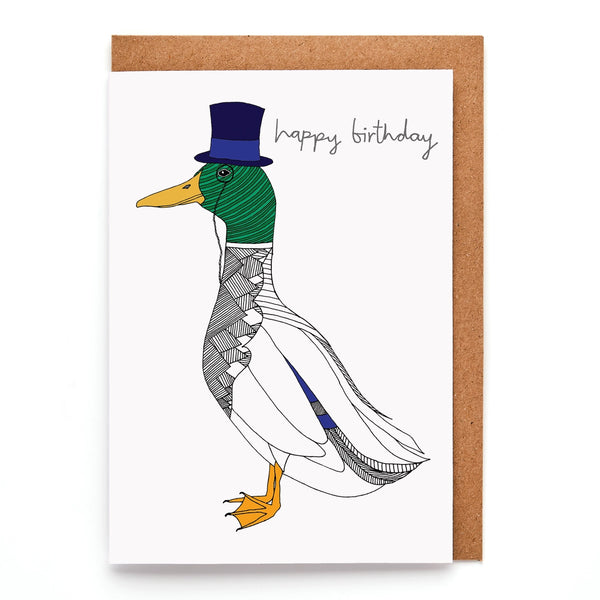 Verjaardagskaart van meneer Wilde Eend met de tekst "Gefeliciteerd met je verjaardag"