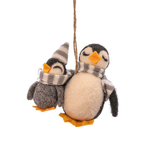 Hangende vilten decoratie: Pinguïn, Moeder & Baby