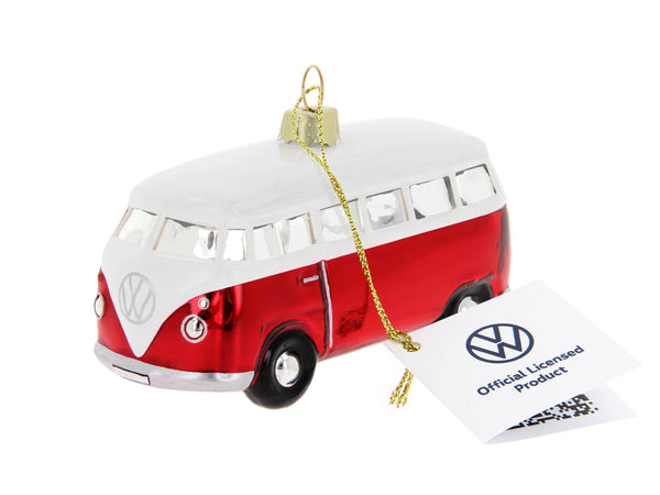 Rode en witte VW T1 bus kerstversiering