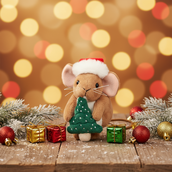 Pluche kerstmuis met kerstboom