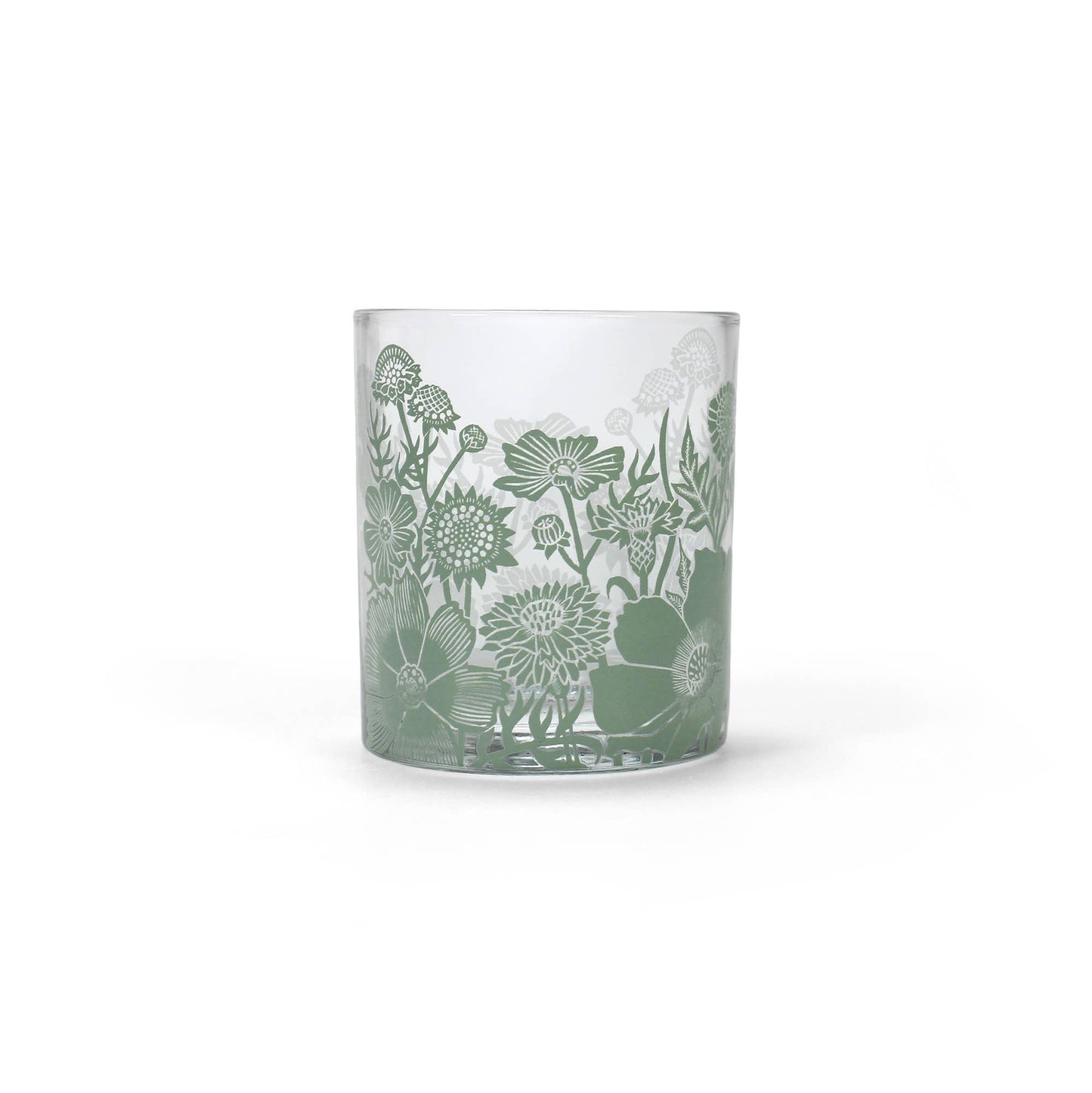 Green Woodland Flowers glass drinking tumbler