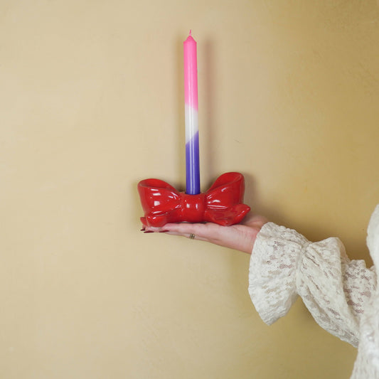 Kandelaar - Knoop - Keramiek - Rood - 18x9x7 cm