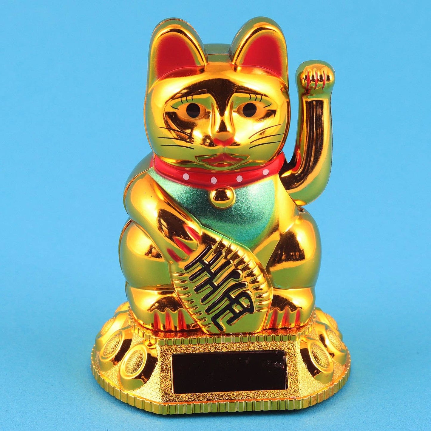 Gelukskat Maneki-neko, wuivende kat, rond, 8 cm, goud