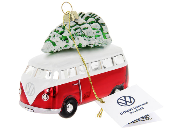 Rode en witte VW T1 bus kerstversiering met kerstboom