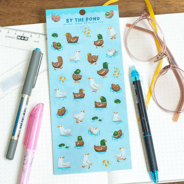 Feuille d'autocollants - Canards au bord de l'étang