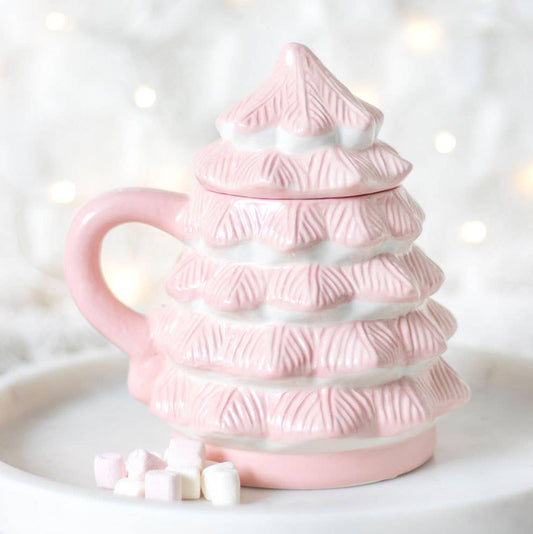 Tasse en forme de sapin de Noël rose