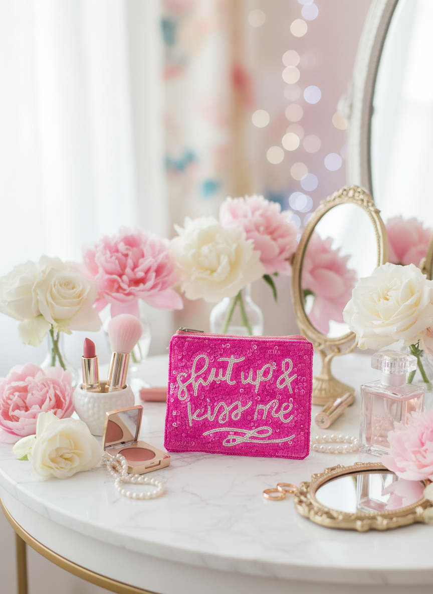 Shut Up & Kiss Me Pearl Zipper Pouch