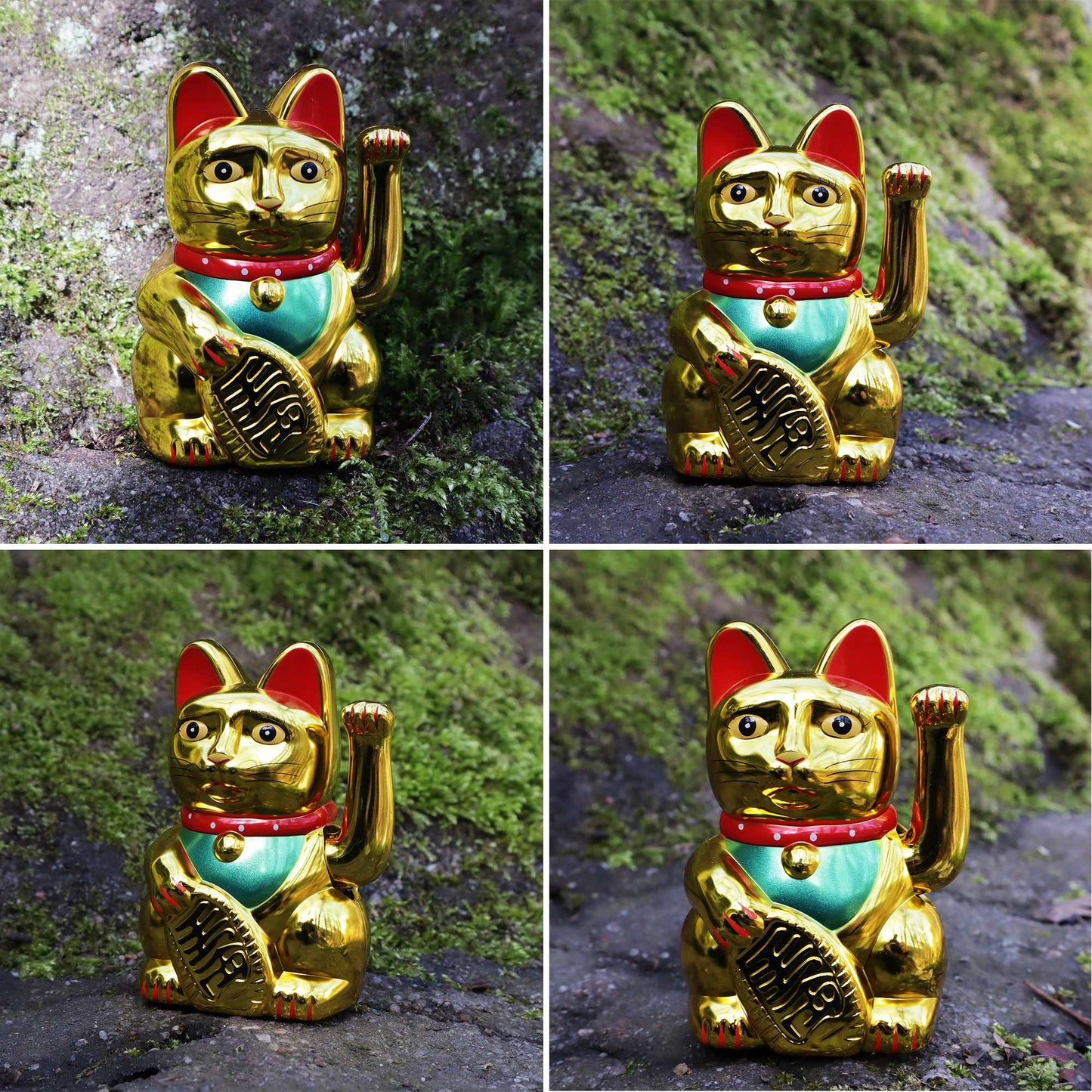 Gelukskat Maneki-neko Golfkat gouden zonne-energie 10,5 cm