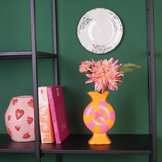 Bloemenvaas - Toffee Candy - Keramiek - Roze/Oranje - 12x6,5x20cm