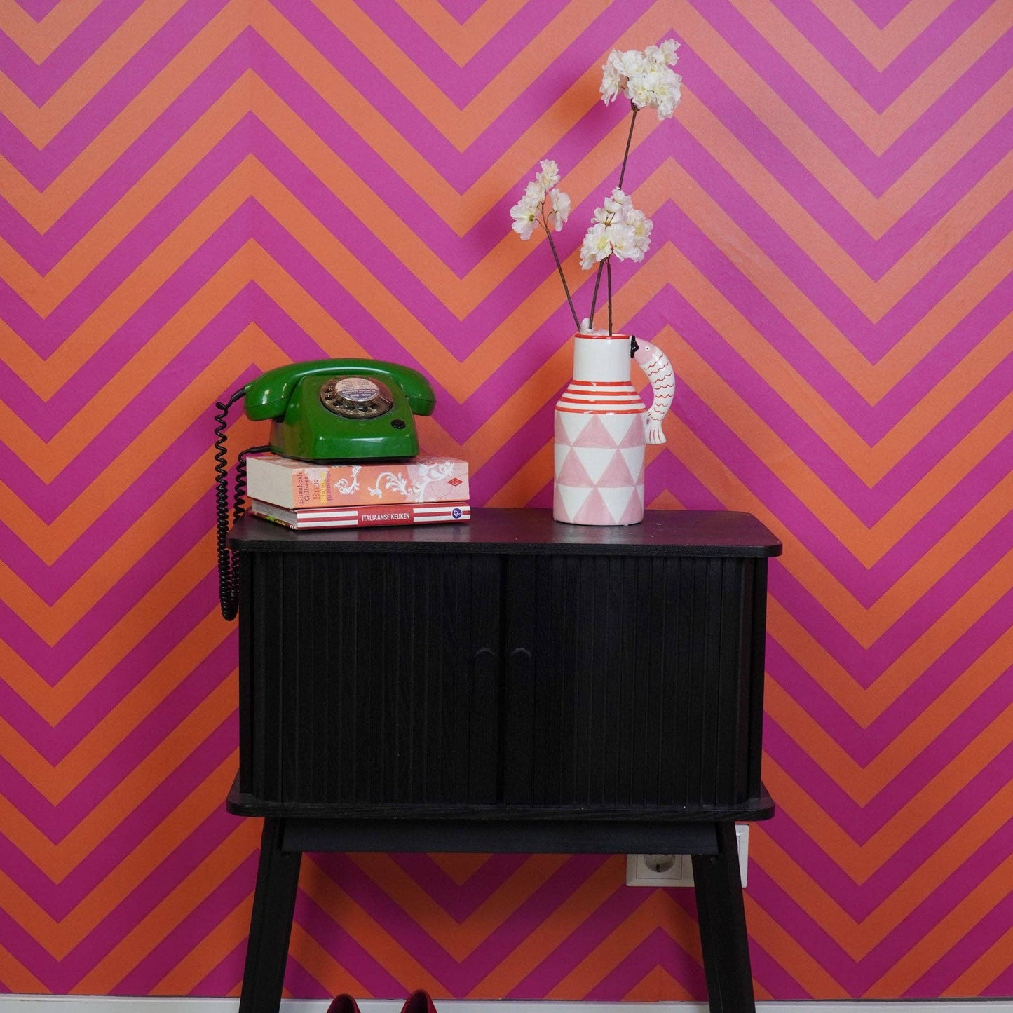 Visvaas/karaf - Roze/Wit/Rood - 14x11x21,5 cm