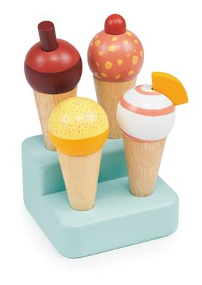 Mentari Boutique: PLATEAU AVEC 4 CÔNES DE GLACE 8x8x12,5cm, en bois, en boîte, 2+