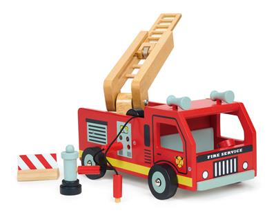 Mentari Véhicules: CAMION DE POMPIERS 22,5x13,5x13cm, avec accessoires, en bois, en boîte, 3+
