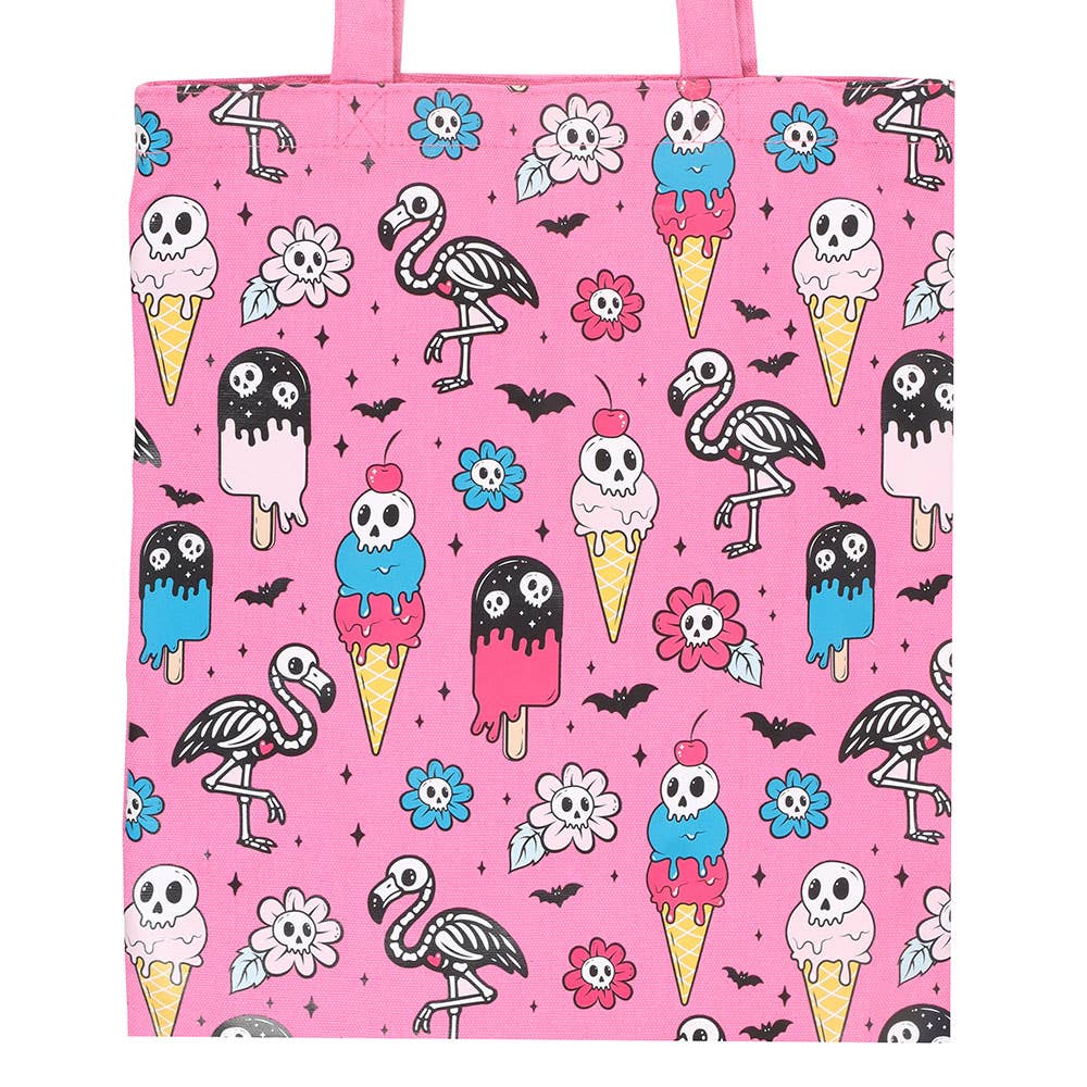 Gothic tote bag printed "Pink Dead Hot Days"