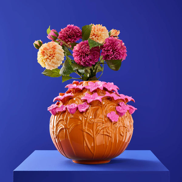 Verano Vaas, oranje/roze steengoed, 34 x 29,5 cm