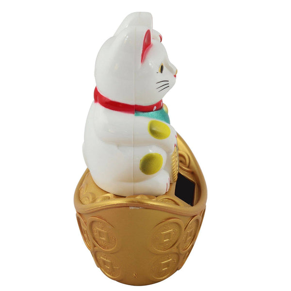 Chat chanceux solaire blanc 10cm