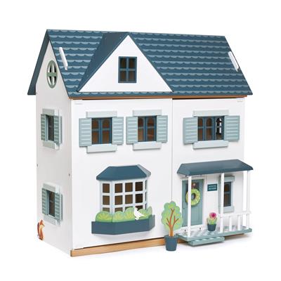 Tender Leaf Maison de Poupée: MAISON 'DOVETAIL' 68x39,5x69,5cm, meubles et poupées sont vendues séparément, en bois, en boîte 75x62x10cm, 3+