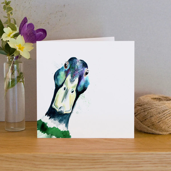 Aquarel wenskaart voor een wilde eend