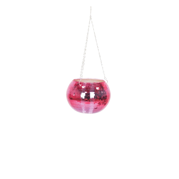 Pot de fleurs suspendu - Disco - Verre - Rose - 25x25x25cm