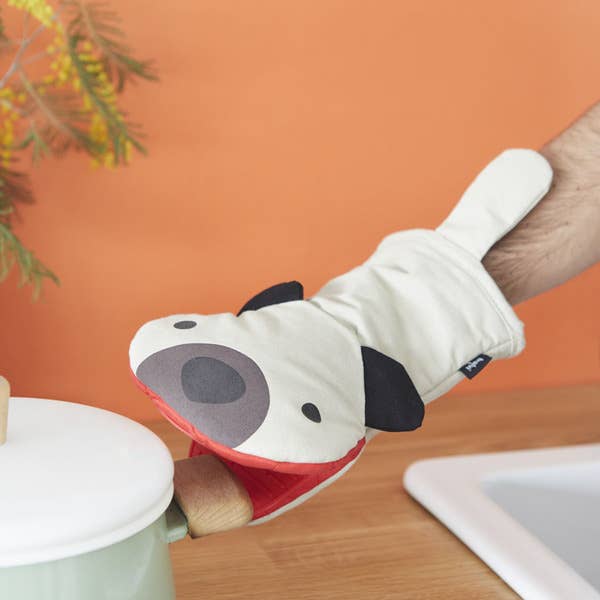 Oven glove, Woof! , beige, polyester/silicone