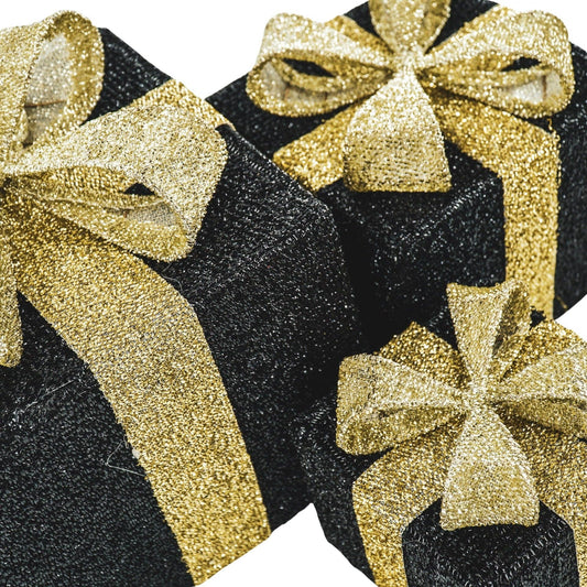 LED Christmas Gift - S3 - Polystyrene - Black/Gold - 15/20/25 cm
