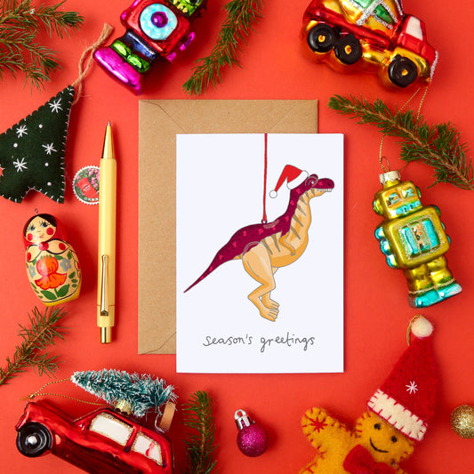 Dinosaur Christmas Greeting Card