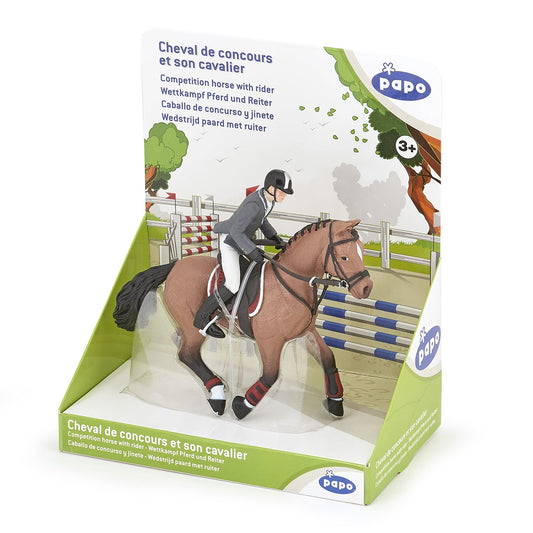 Show jumping horse and rider figurine