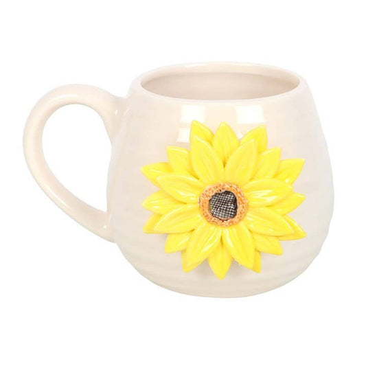 "Hello Sunshine" round mug with 3D sunflower