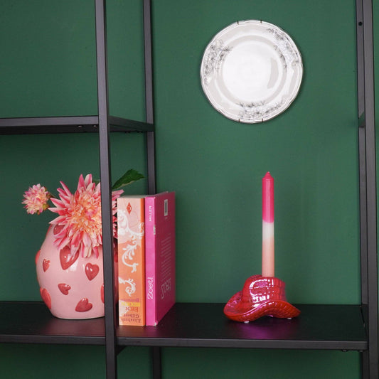 Kandelaar - Cowboyhoed - Keramiek - Roze - 13,5x11x7 cm