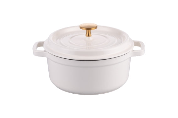 WHITE CAST IRON CASSEROLE W/LID 20X9CM, KNOB I - 5924986