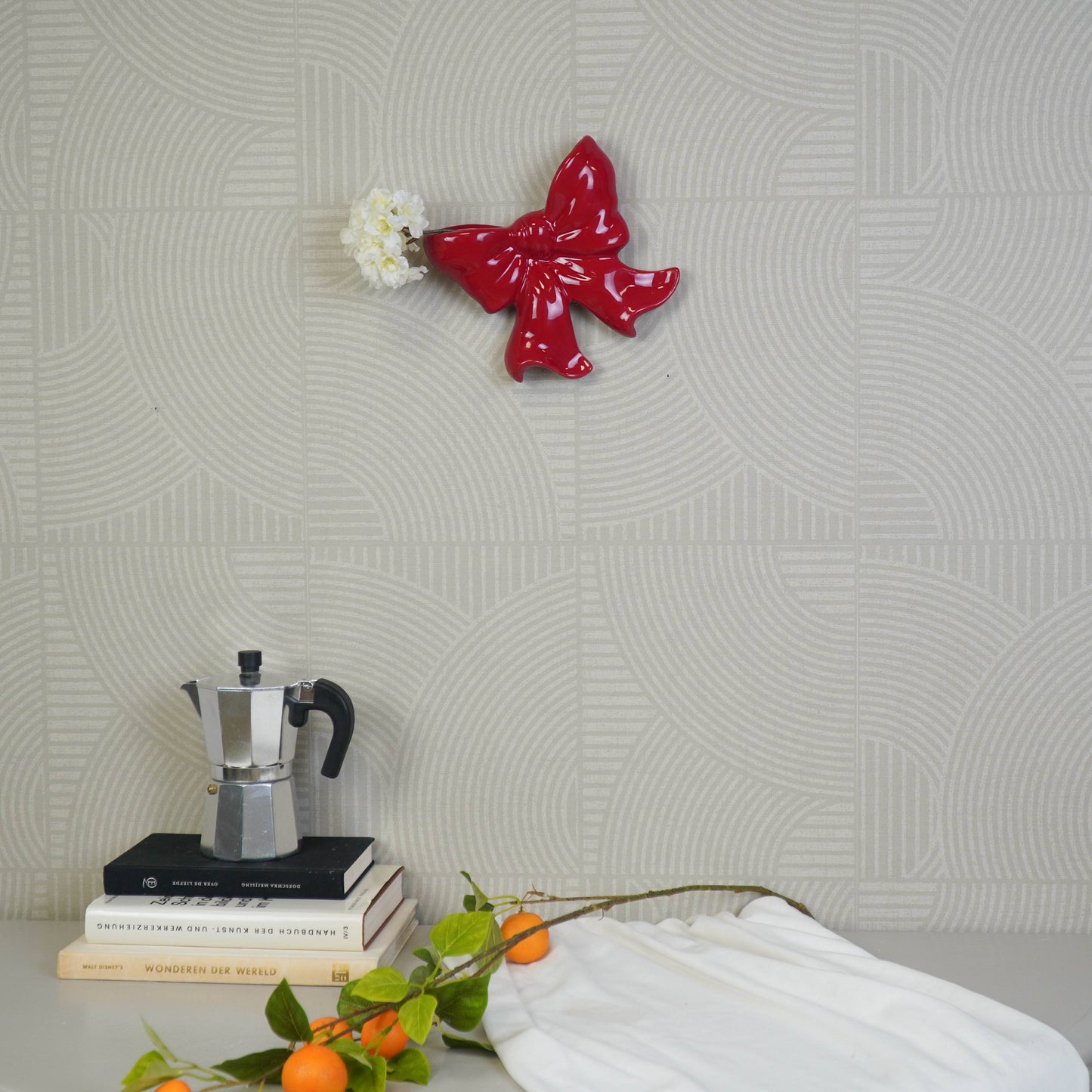 Vase mural- Vase mural arc- Céramique- Rouge- 19x18,5x5,5 cm