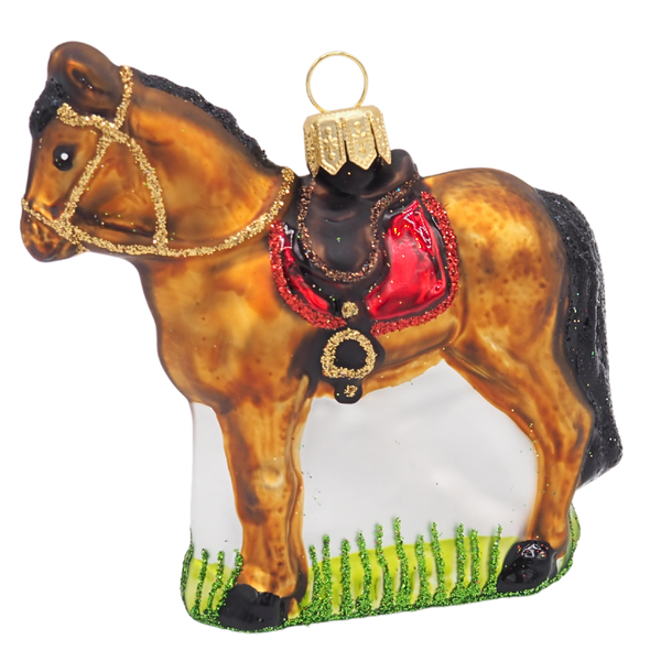 Kerstbal in de vorm van een paard met zadel