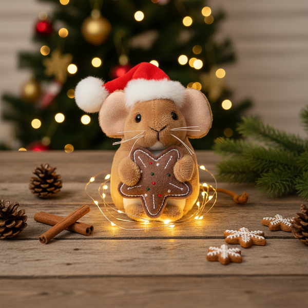 Kerstmuisknuffel met koekje
