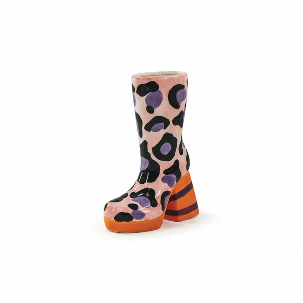 Vaas in de vorm van een laars met luipaardprint - Roze/Oranje