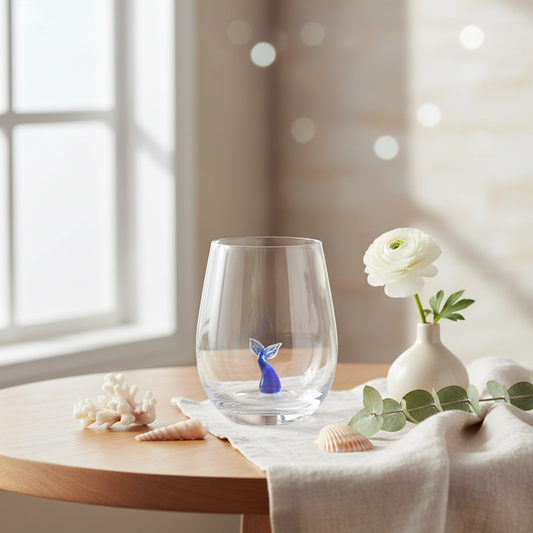 Verre à boire avec petite queue de baleine en verre