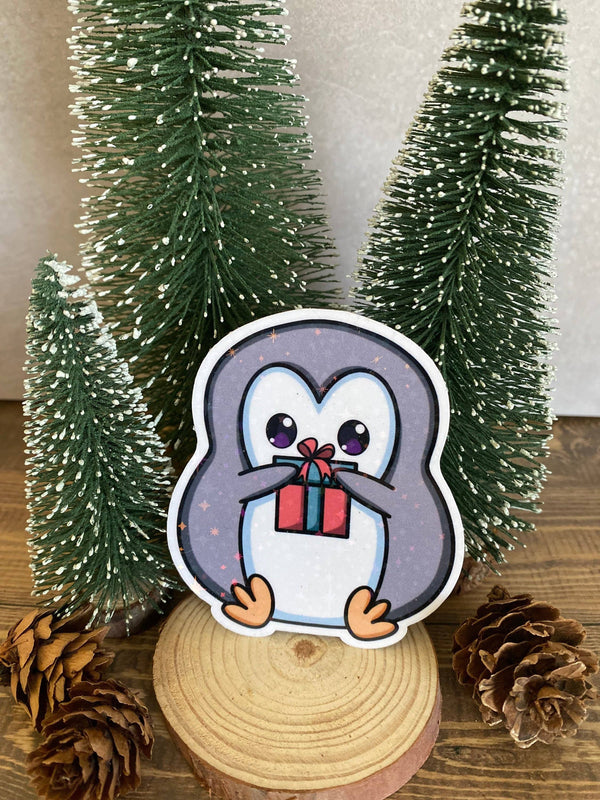 Pinguïn sticker kerstcadeau