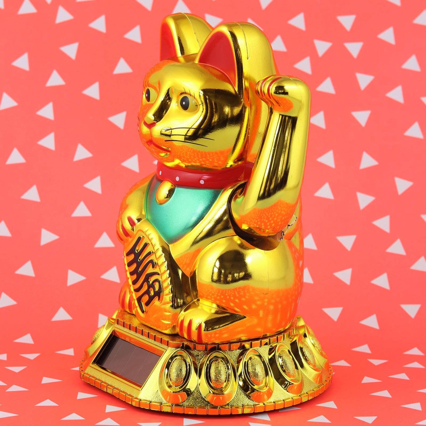 Gelukskat Maneki-neko, wuivende kat, rond, 18 cm, goud