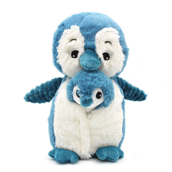 LES PTIPOTOS - PELUCHE MAMAN & BÉBÉ PINGOUIN BLEU 25CM